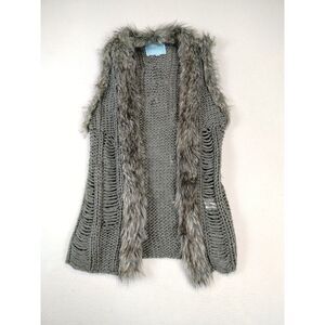 Ruby Rose Cardigan Womens Small Wool Blend Open Knit Faux Fur Cabincore Cozycore